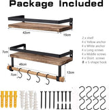 Houten wandrek, zwevend rek, 2 stuks, met handdoekhouder en 8 haken, ideaal voor keuken, woonkamer, badkamer en andere wanddecoratie