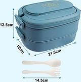 2-laags lunchbox: 1550ml lunchbox met 3 vakken - met bestek - plastic BPA-vrije lunchbox voor volwassenen en heren - lekvrije vakken bentobox magnetronbestendige verwarming