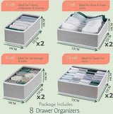 8 stuks lade-opbergsysteem, opvouwbare lade-organizer voor ondergoed, stoffen box, ondergoed-organizer voor het bewaren van beha's, sokken, ladeverdeler, thuis, slaapzaal, kledingkast