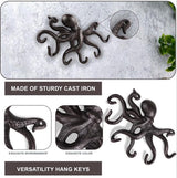 Octopus kapstokken, rustieke kapstokken, gietijzeren muurhaken met schroeven, kapstokken muur om op te hangen, kleding, sleutels, hoeden, tassen, donkerbruin