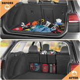 Auto-achterbank-organizer, kofferbakorganizer, afneembare rugleuningbescherming met grote capaciteit, vakken voor vrachtaccessoires voor kinderen, voor SUV, minivan, jeep, zwart/zwart