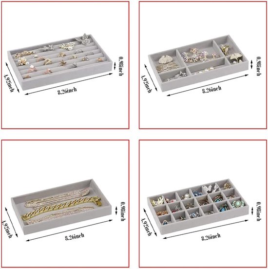 4 stuks sieradenbakjes sieradenorganizer lade sieradenopbergdoos sieradendozen stapelbare opbergruimte sieraden voor sieraden oorbellen armband ringen (grijs)