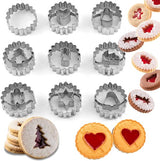 Koekjes uitsteekvormen set, 9 stuks uitsteekvormen, kerstlinzer, mini-uitsteekvormen, roestvrij staal, uitsteekvormpjes, set voor taartdecoraties, suikercake en koekjes