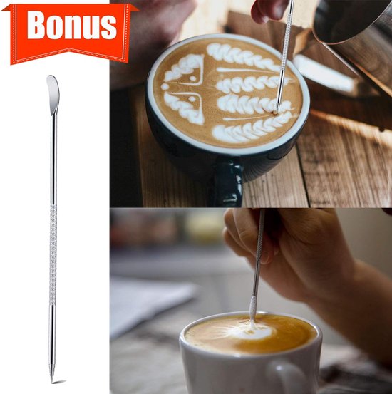 Melkkannetje roestvrij staal, 350 ml 600 ml melkkan met latte art pen, melkschuimkannetje, melk, voor espresson, cappuccino en laté, koffie barista accessoires, zilver