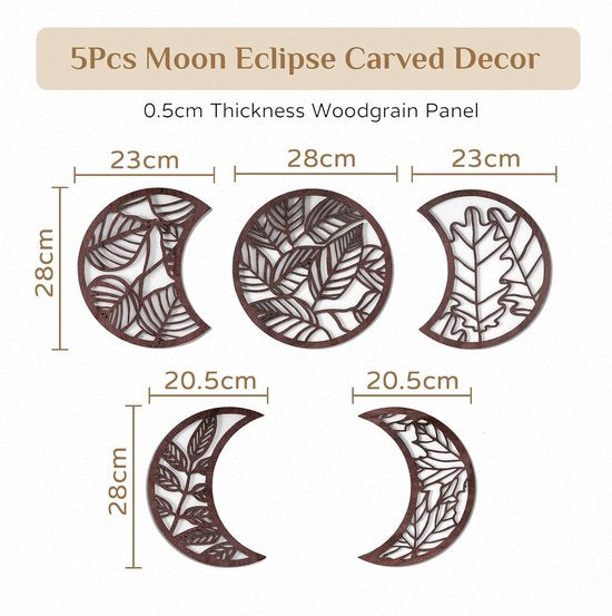 Wanddecoratie slaapkamer mood deco - boho wanddecoratie woonkamer maanfasen wanddecoratie set van 5 hout decoratie bruin