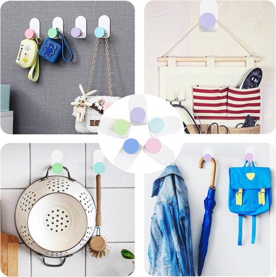 5 stuks kleurrijke wandhaken, zelfklevend, kinderkledinghaken, onbreekbaar, zonder boren, voor badkamer en keuken (5 kleuren)