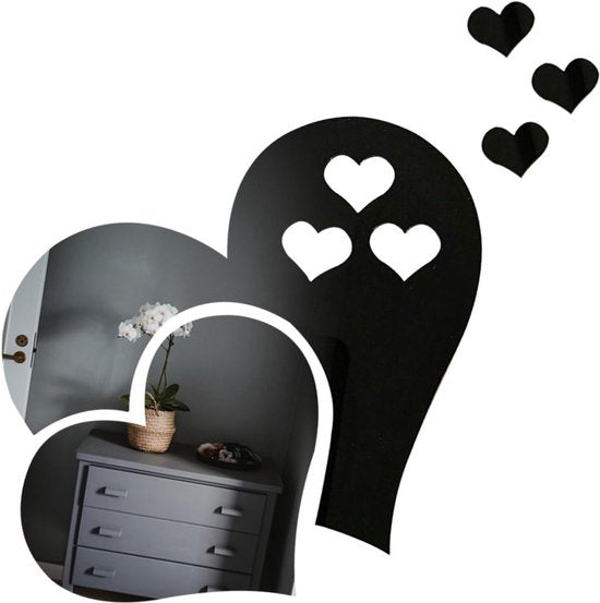 Set van 2 explosieveilige zelfklevende acrylspiegels, ideaal voor wanddecoratie in de badkamer, woonkamer en slaapkamer (zwart)