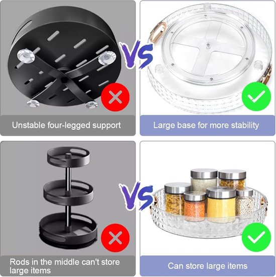 2 stuks draaibare organizer, koelkast-draaiplateau, organizer, 27 cm + 23,5 cm, draaischijf, koelkast, 360 graden, kruidenhouder, draaibaar, keukenopslag voor olie, specerijen, jam