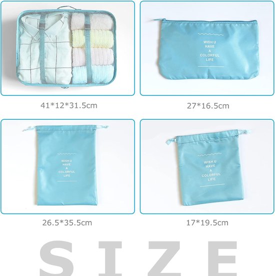 Packing Cubes, kledingtassen, schoenentas, reisorganizer, verpakkingskubus, cosmetica, reisorganizer, paktassen voor BillyBath (8-delig, blauwgroen)