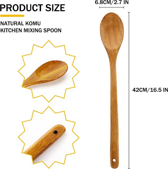 lepel met lange handgreep, 41,9 cm lange houten lepel, houten soeplepel voor koken en roeren