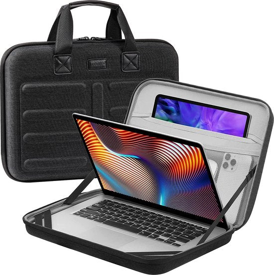 Laptoptas 14 inch laptoptas compatibel met MacBook Pro 14"/13" M2/M1 2022-2020/Air 13.6" M2 2022/13.3" 2020/Chromebook 14" draagtas met schouderriemhandvat zwart en grijs