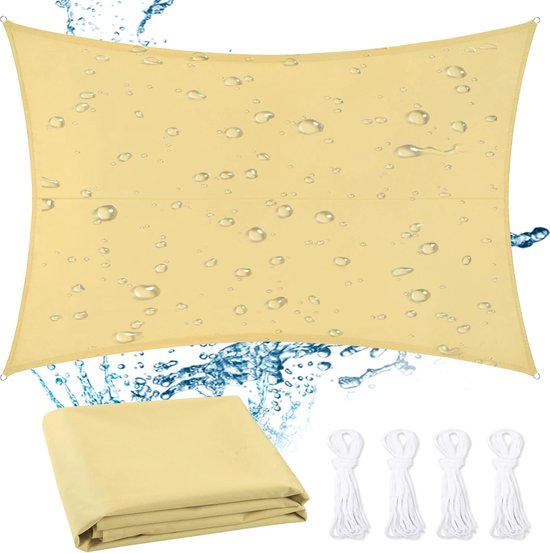 Zonnezeil, 3 x 4 m, rechthoekig, waterdicht, beige, zonnezeil, zonwering, uv-bescherming, windscherm, polyester, zonnezeil, weerbestendig, outdoor, zonnescherm voor terras, tuin, balkon