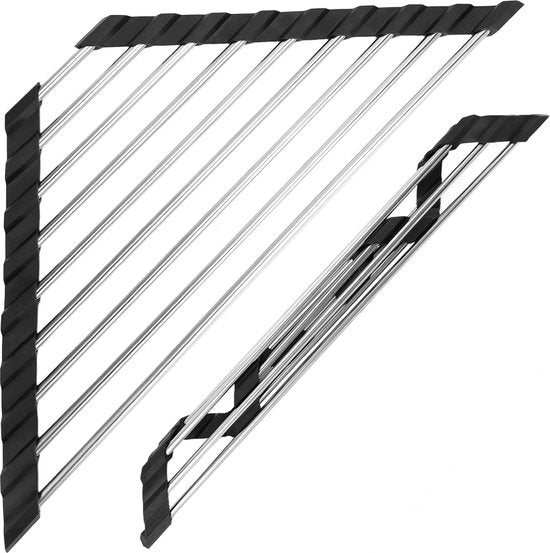 Afdruiprek servies opvouwbaar, oprolbaar afdruiprek servies, driehoekig afdruiprek spoelbak roestvrij staal multifunctionele afdruiprekmand voor kopjes, fruit, groenten, keukenorganizer (41,5 x 23 cm)