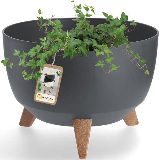 KADAX - Bloempot van kunststof met drie insteeksteunen - ronde bloembak, plantenschaal voor balkon, woonkamer - Diameter 33 cm, Antraciet