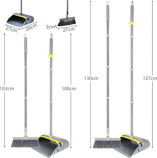 Bezem- en veegschep, rechtopstaande veegmachine en veegschep combo, afneembare en inklapbare bezem voor huishoudelijke reiniging