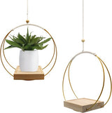 Macramé plantenhangers, 2 stuks, gouden bloempotophanghaakjes, boho, hangende planten, houten hanglampen voor binnen, buiten, tuin, balkon, raam