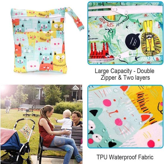 Wet Bag Waterdichte luiertas voor onderweg, natte tas, kleuterschool, wettas, kleuterschool, waszak, kita wetsbag, fabrics luiers, waszak, kleuterschool, waterdichte luiertas voor baby, set van 4, Zet pijl