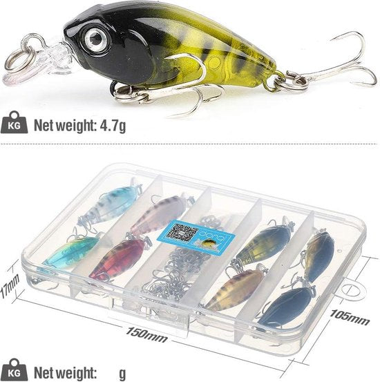 Kunstaasset Minnow Bait Kit Wobbler Crank Bait met haak Harde drukknopen Kunstaas voor zoutwater zoetwater forel bas zalmvissen (8 stuks - 4,5 cm / 4 g)