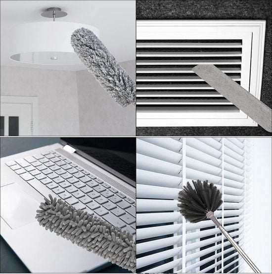 9 stuks telescopische stofdoek wasbaar, max. lengte 25 cm, met telescoopsteel, uittrekbare plumeau voor deken, stofdoek, wasbaar, moeiteloos stof en spinnenwebben