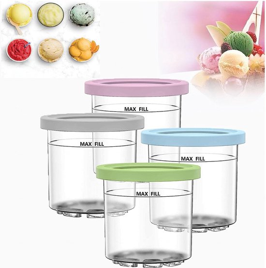 4 stuks Creami Pint bakjes voor Ninja Creami Ice Cream Storage Containers ijshouders voor ijs met deksel voor Ninja Creami