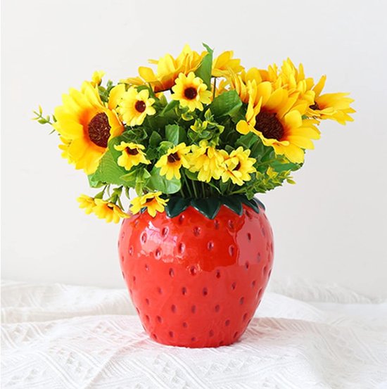 Aardbei vaas decoratie woonkamer moderne vazen rode aardbei decor aardbeienvaas mooie bloemenvaas decoratie esthetische blossom vaas rode bessen tulpenvaas framboos vaas voor pampasgras bloemen 15 x 15 x 15 cm