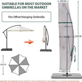 Zweefparasol/parasolhoes met staaf, afdekhoes voor tuinscherm met ventilatieopeningen, afdekking voor zwengelparasol/balkonscherm, 100% polyester, waterdicht, lichtgrijs