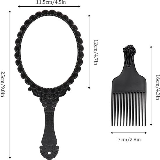 2 stuks handspiegels, retro, ovaal, make-up handspiegel, nostalgie, handspiegelpatroon, handvat, vintage bloemenhandspiegel, met kam, voor dames en meisjes