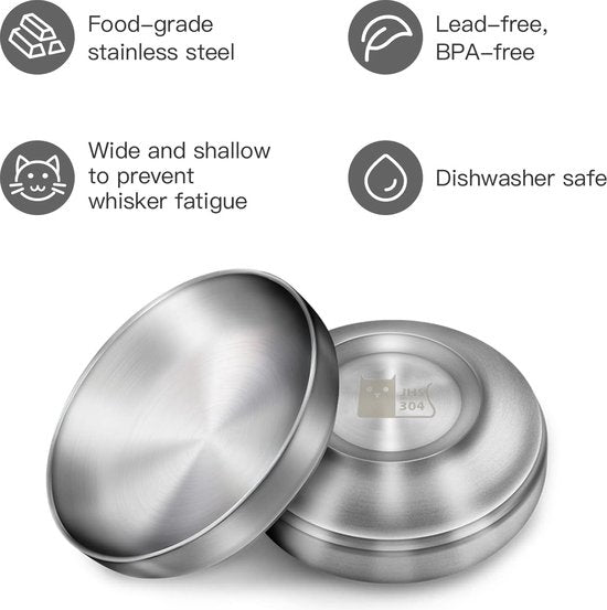 2 x Edelstahlnapf Katzennapf, 304 Material Katzennapf, sicherer Kontakt mit Lebensmitteln, sturzsicher und leicht zu reinigen