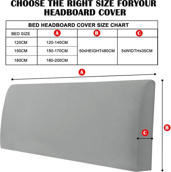 Beddenhoofdbordhoes, hoofdbordhoes, stretch, wasbaar, verdikt, all-inclusive stofdicht, voor bed, hoofd (150-170 cm, donkergrijs)