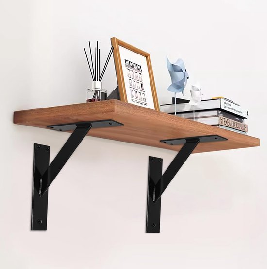 2 stuks plankhouders, plankhouder, plankdrager, wandhouder, wandhouder, zwart metaal voor plankplank, keuken, badkamer (150 mm)