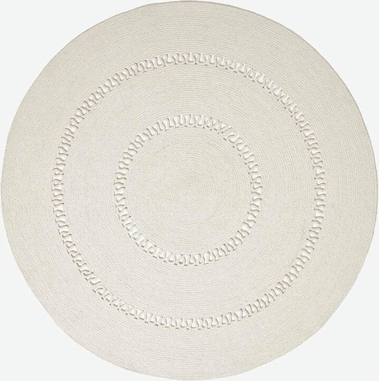 Rond vloerkleed in natuurlijke kleur, 120 cm, gehaakt katoenen vloerkleed, retro-look vloerkleed met luspatroon, plat geweven vloerkleed voor slaapkamer, woonkamer, hal, keuken