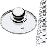 Glazen deksel met handvat van staal, hittebestendig deksel voor pan, diameter 14-30 cm, deksel met stoomgat, universeel deksel in verschillende maten, lichtgewicht pannendeksel, vaatwasmachinebestendig (14 cm)