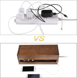 Houten Kabelbeheerbox voor Verlengkabels Stekkerdozen Overspanningsbeveiliging Kabelbeheer Concealer Organizer Cover voor Bureau Thuiskantoor Keuken (Bruin)