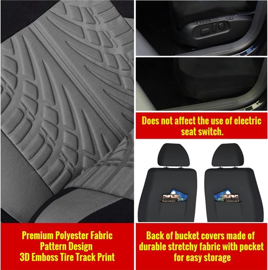 Autostoelbekleding set Universal Fit complete set autostoelbeschermers bandensporen autostoelaccessoires, grijs