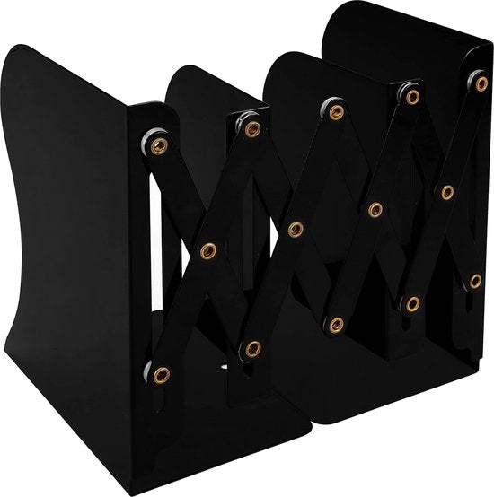 Verstelbare Stabiele Boekensteunen Metaal Zwart - Uitschuifbaar tot 41 cm - Antislip Boekensteun Zwart voor Boeken & CD's - Houder voor Mappen, Planken, Kantoor, Bibliotheek, Thuis en School