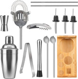 Cocktailshaker 13 + 1-delige cocktailbarset roestvrij staal met standaard - 550 ml baardending kit barkeeper gereedschap Boston cocktailsets perfect cadeau voor thuis en keuken