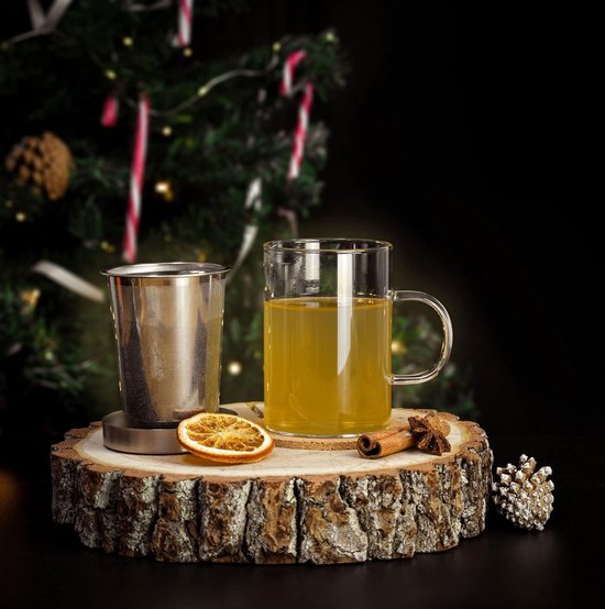 Tea Cup with Strainer and Lid - includes Coaster - Borosilicate Glass - Cup 400 ml Large