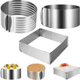 3 stuks taartringen, verstelbare set, bakframe, rechthoekig verstelbaar, taartbodemsnijhulp, taartvormset voor bakken en voor het bereiden van taarten, voor bakken, gelaagde taarten