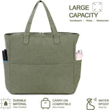 Grote strandtas met ritssluiting dames waterdichte schoudertas draagtas shopper zanddicht met ritssluiting zwembad fitness reistas familie, legergroen canvas