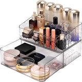 Make-up organizer, cosmetica-organizer, opslag met lade en 11 vakken, cosmetic skin care organizer, multifunctioneel voor slaapkamer, badkamer (transparant wit)