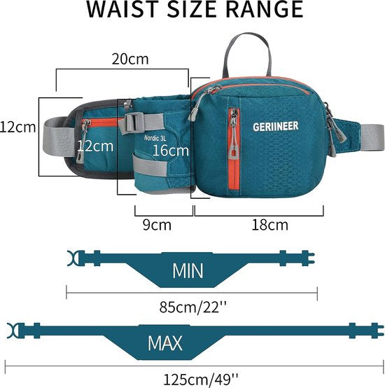 Waterdichte heuptas, heuptas met flessenhouder, voor dames en heren, geschikt voor reizen, sport, hardlopen en alle outdooractiviteiten, heuptas voor dames en heren, donkergroen, 29cm*18cm*3.5cm