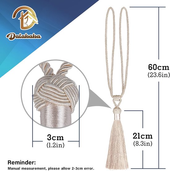 2 stuks gordijnhouders, embrasses, gordijnhouders, polyester, katoen, touw met kwastjes, decoratief raam, eenkleurige gordijnen, accessoires, beige