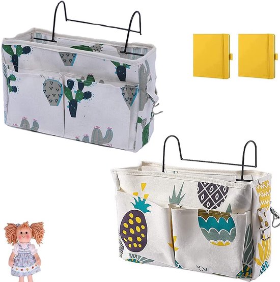 2 stuks hangtassen organizer, stapelbed organizer, nachtkastje, multifunctioneel wolkenpatroon bedtassen met haak voor tijdschriften, afstandsbedieningen, kranten, mobiele telefoons