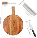 pizzaplank acaciahout, 30 x 30 cm pizzaplaat pizzasnijplank met pizzasnijder en pizzaschep, ronde pizzasnijplank serveerschaal voor het bakken van zelfgemaakte pizza