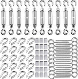 3mm staalkabelspannerset, 10 stuks M5 touwspanner spanschroef RVS, 20 stuks M5 oogschroeven, M3 vingerhoeden, 40 stuks M3 krimplus, draadspanner hekspanner voor 3mm kabels en staalkabels