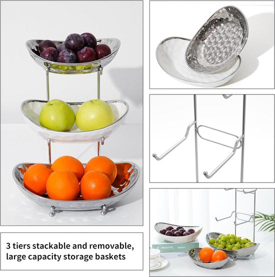 Fruitrek met 3 etages, keramiek, fruitschaal voor keuken, modern metalen frame, fruitschalen op het werkblad