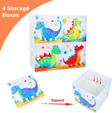 Opbergdoos voor kinderen, groot, 4 stuks, opvouwbare Oxford-speelgoedkist met handvat voor jongens en meisjes, lichte speelgoedorganisatoren en opslag in de kinderkamer, 32 x 32 x 32 cm (dinosaurus)