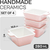 Mini ovenschaaltje Set van 4 - Voor 1 Persoon - Keramisch - Stapelbaar - Ovenvast - Vaatwasmachinebestendig - Roze