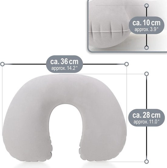 2 x Inflatable Neck Support Pillow, Practical Neck Pillow for Inflating, Ideal Travel Pillow for on the Go (Round, Pack of 2, Grey)