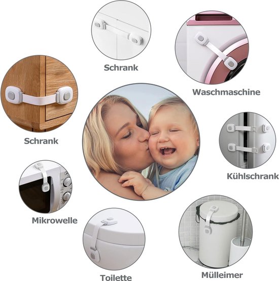 Premium babykastbeveiliging, kinderbeveiliging voor laden, koelkast, toiletbril met sterke lijm, zonder boren, kastslot, grijs, 6 stuks